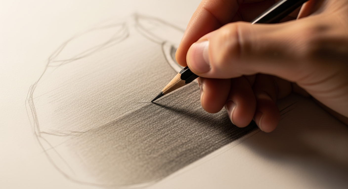 Процесс штриховки карандашом